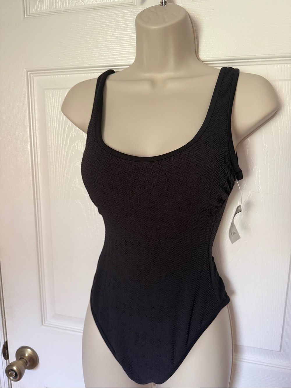 NWT No Boundaries Black Textured One-Piece Swimsuit with Scoop Back / 2 Avail
